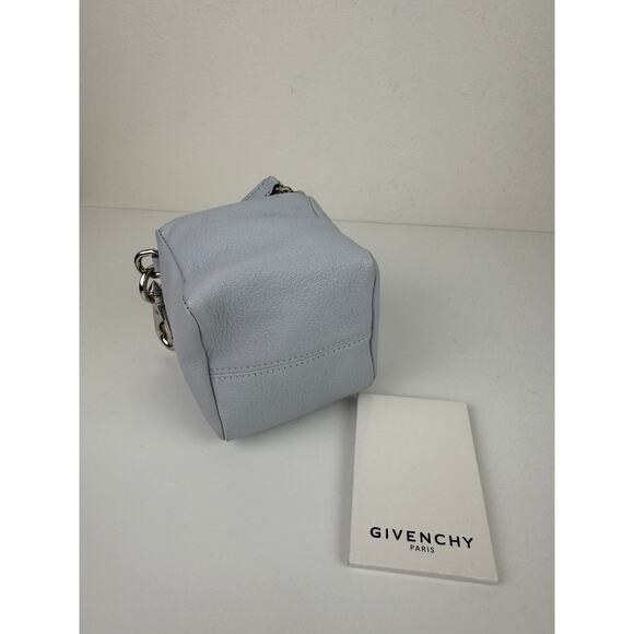 GIVENCHY Paris Blue Mini Pandora Charm Box Leather Zipper Closure Square NEW - Picture 3 of 8